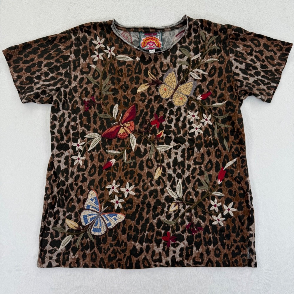 Los Angeles Leopard Print‎ Butterfly Embroidered T-Shirt - Size S